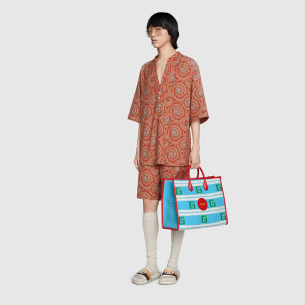 グッチ かごバッグ 偽物 オンライン限定 MIAMI ストライプ トートバッグ663709 JFIJG 8083